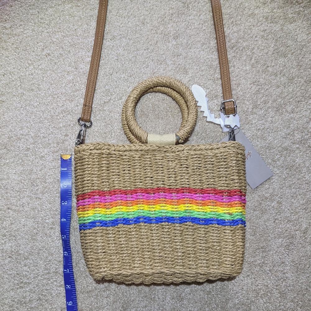 Crown Vintage Woven Bag / Rainbow Print Woven Purse - Picture 9 of 11
